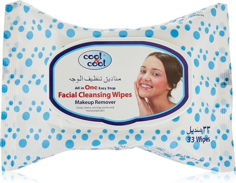 Cool & Cool Facial Cleansing Wipes - Makeup Remover, 33 Count - Image 1